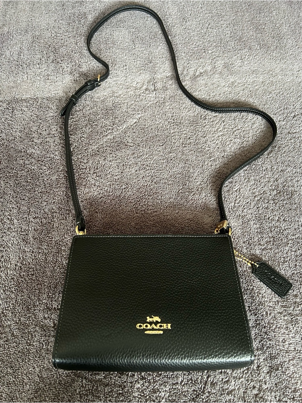 Coach Black Pebbled Leather Crossbody with Gold Hardware